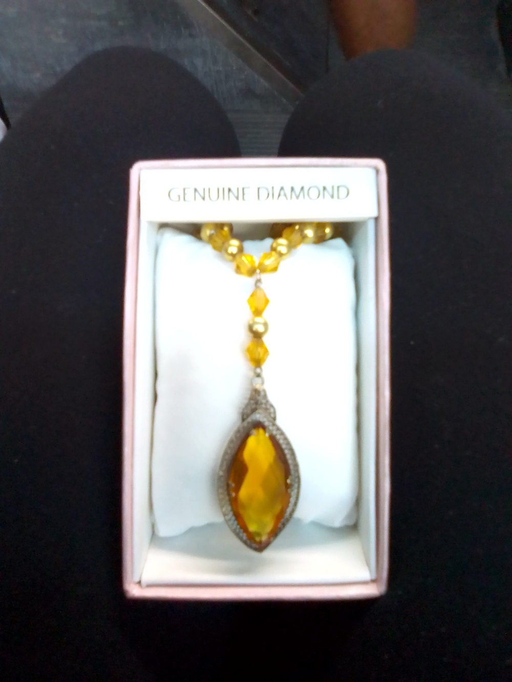 Vintage Costume Yellow Crystal Pendant Necklace